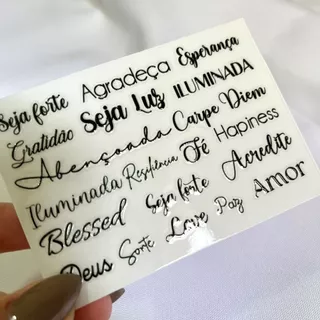 Adesivo DTF UV Kit com 2 cartelas Escritas Variadas PRETO/BRANCO