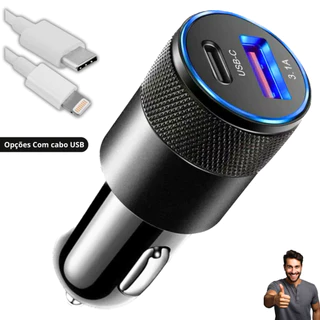 Carregador Veicular USB C + USB 3.4A Turbo Carregamento rápido/Universal em Oferta na Shopee