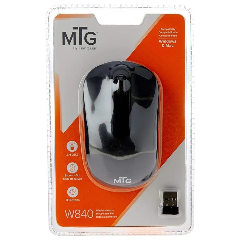 Mouse MTG W840 Preto Sem Fio Com Receptor USB Design Ergonômico