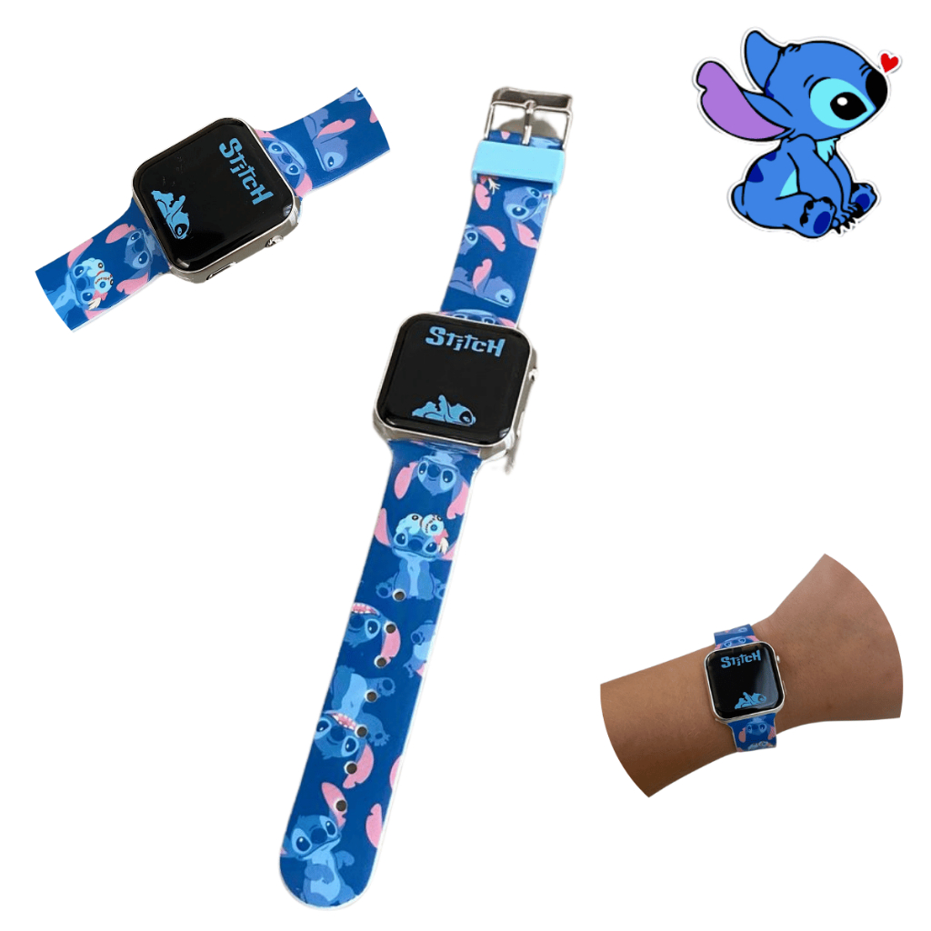 Relógio Infantil Digital LED Stitch de Pulso Resistente à Água Menino Menina Presente Personagem