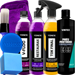 KIT SHAMPOO V-FLOC CERA TOK FINAL SPRAY PNEU PRETINHO RESTAURAX 500ML VONIXX
