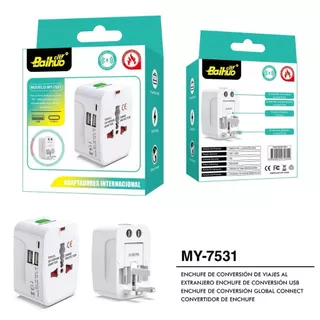 Adaptador De Tomada Universal Com 2 Usb E TIPO-C Viagem C/ 150 Países