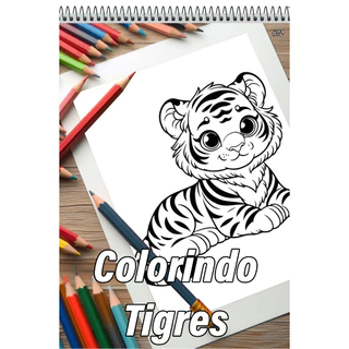 Caderno Com 50 Desenhos Para Colorir Tigres - Tamanho A4 (21x29,7cm) #72 em Oferta na Shopee
