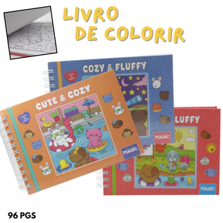Livros, Desenhos para  colorir, 96 Páginas, Pintar Caderno Magic Comfy & Fluffy em Oferta na Shopee