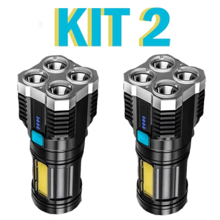 Kit 1/2 Lanterna Tática Led Potente 4 LEDs Recarregável Usb Portátil Ultra Brilhante