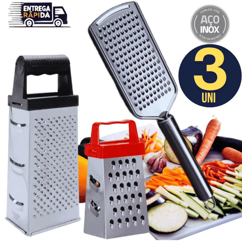 KIT 03 Unidades de Raladores Ralador - Ralador 24cm manual Inox Ralador ...
