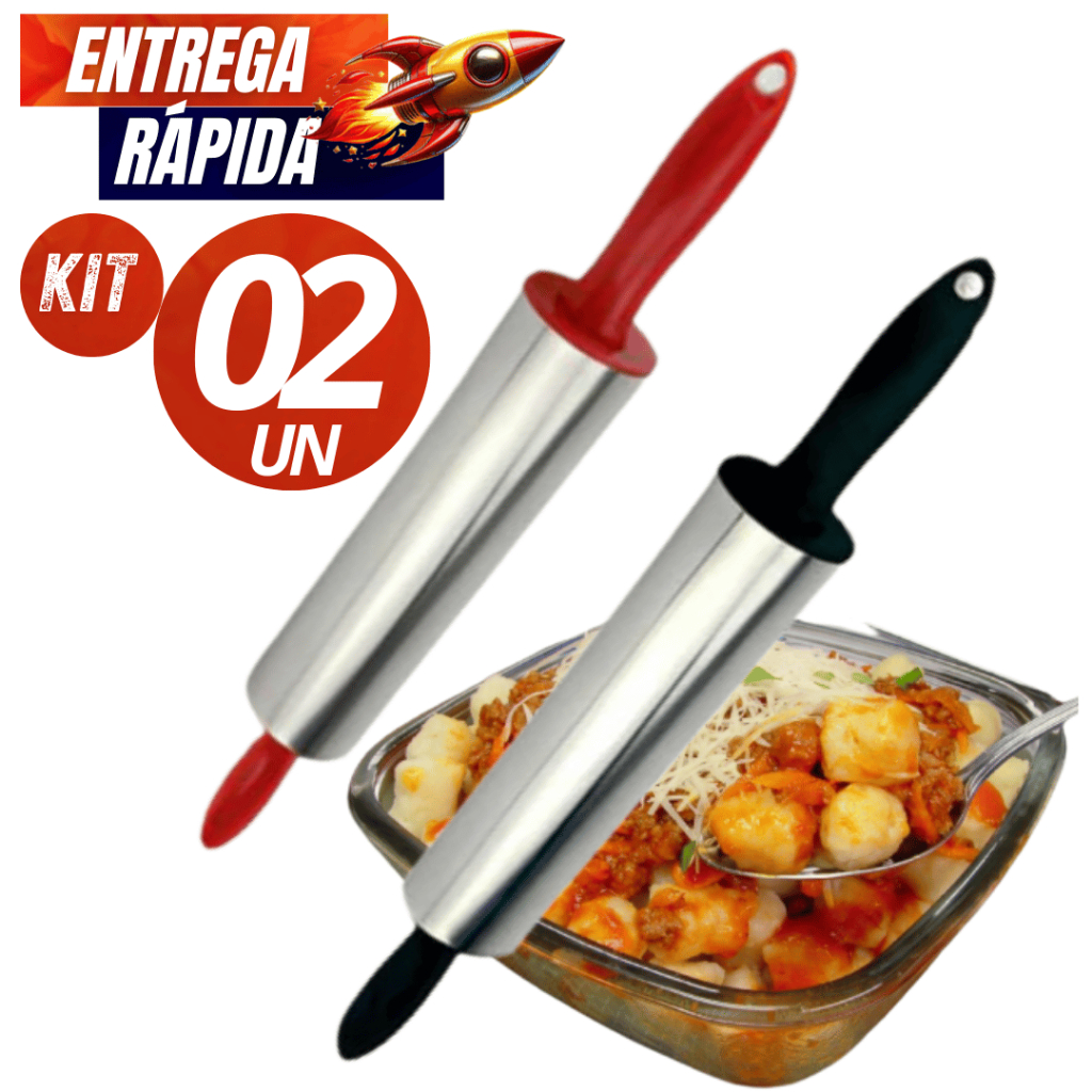 Kit 02/01 Unidades - Rolo de Massa Cilindro de abrir Massa I