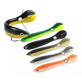 Kit 05 Iscas Artificiais Shad De Silicone Movimento Realista de 10 cms e 6g Tucunaré Traíra Dourado