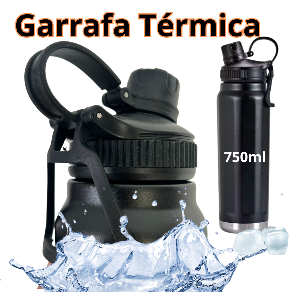 Garrafa térmica de agua EXCLUSIVA 750ml mantem Quente e Fria Aço Inox E ...