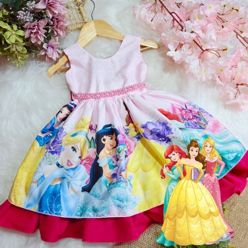 Vestido de Festa Infantil Princesas Disney Aniversário | Shopee Brasil