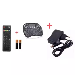Kit Controle Remoto Para Tv Box Aparelho + Mini Teclado + Fonte 5v + 2 Pilhas AAA