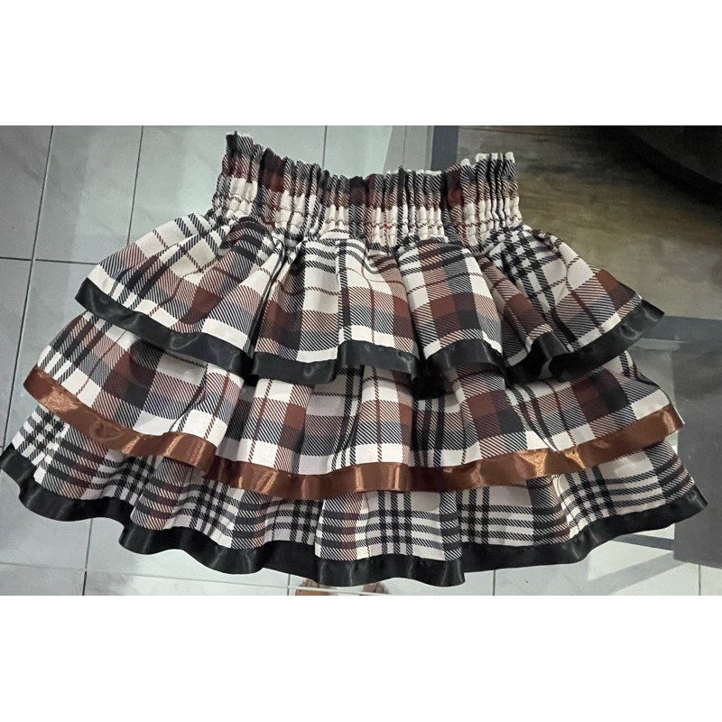 Saia festa junina xadrez marrom /creme/Preta