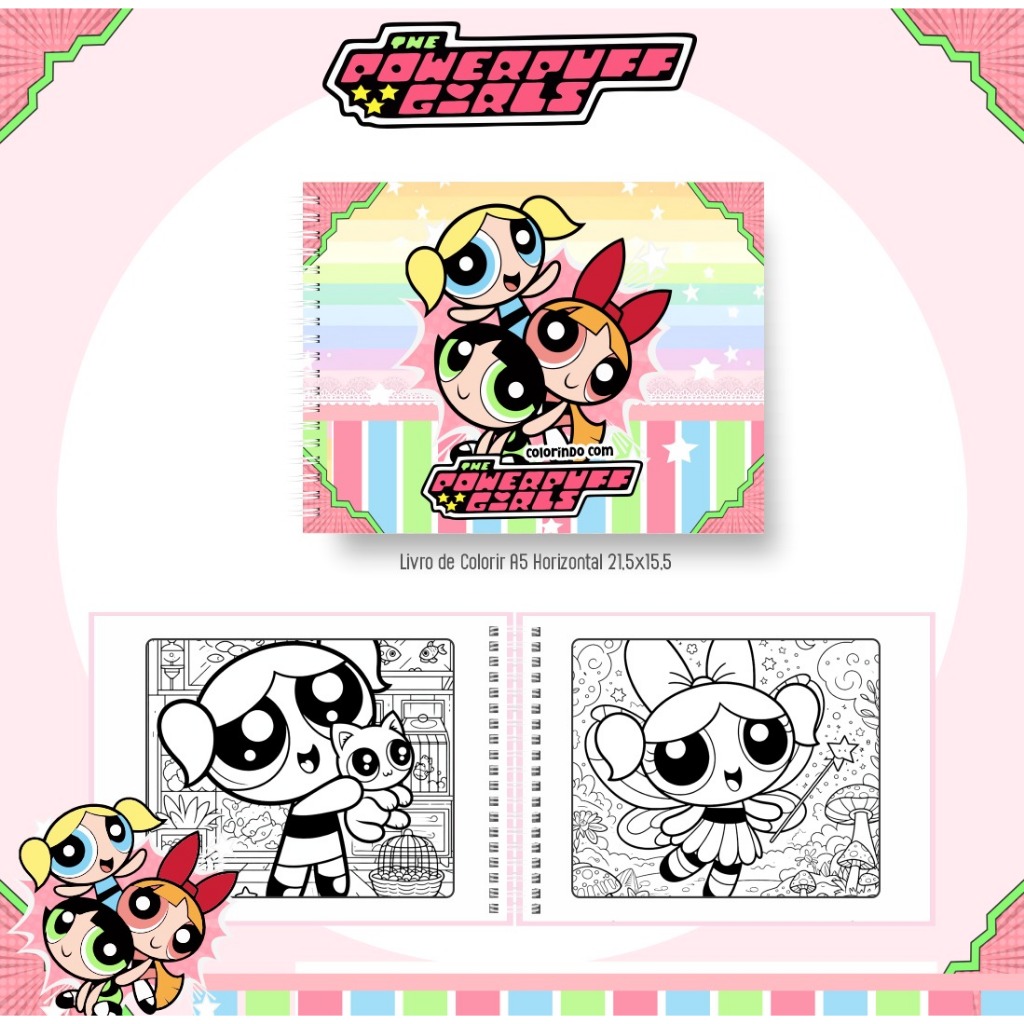 Livro de Colorir Meninas Super Poderosas 52 Desenhos Volume 2 120gr ...