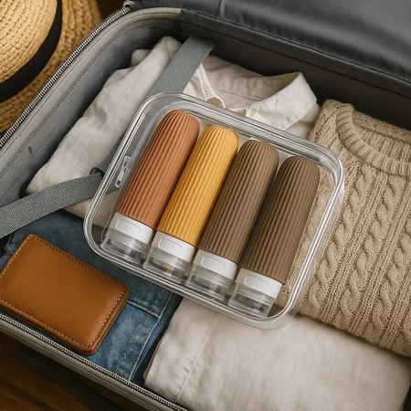 Kit viagem frasco pote porta shampoo creme silicon 4un 90ml