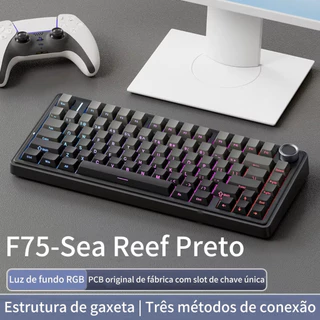 Teclado Gamer AULA F75 Sea Reef Black Mecânico RGB ABNT2 USB