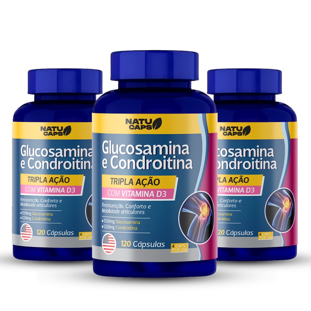 3 Potes de Glucosamina e Condroitina - 180 Cápsulas - Manutenção das ...