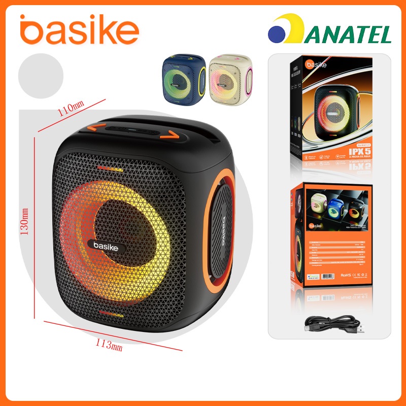 Basike Alto -falante Bluetooth Subwoofer Portátil，Caixa De Som  Bluetooth Ipx5 TWS Com FM e RGB Speakers，rad127