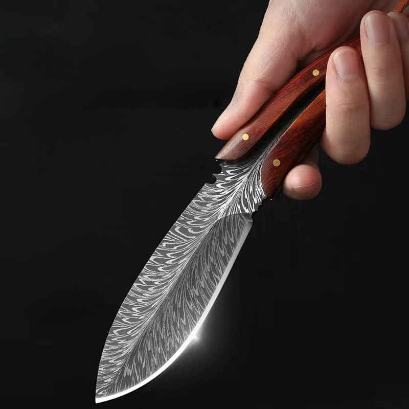 Faca Fulltang Damasco Premium Cabo Madeira + Bainha Couro