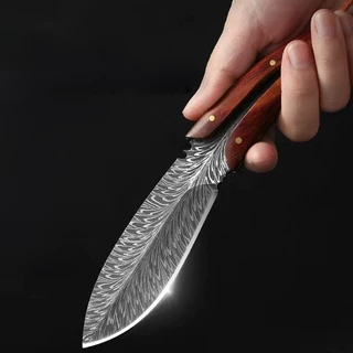 Faca Fulltang Damasco Premium Cabo Madeira + Bainha Couro