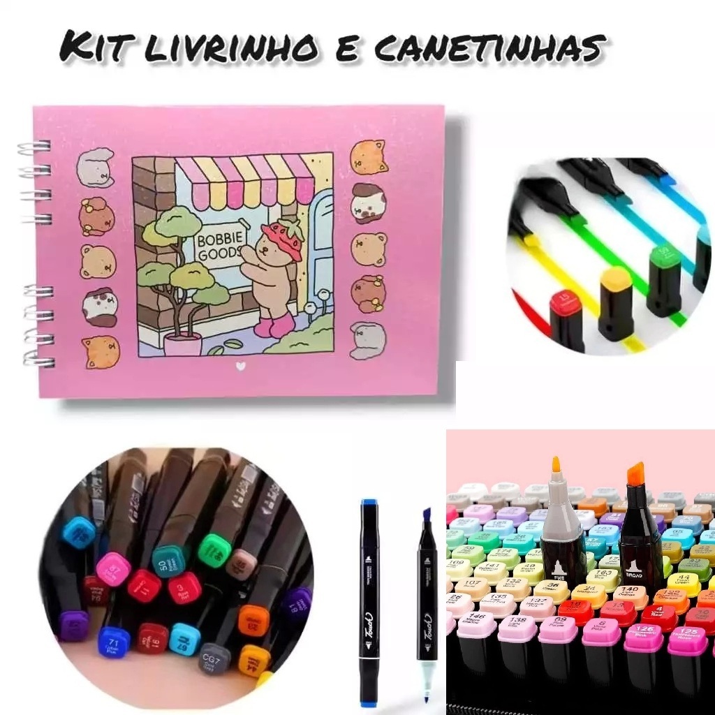 Kit canetinha Livro de Colorir Bobbie Goods 55 Folhas + Marcadores ...