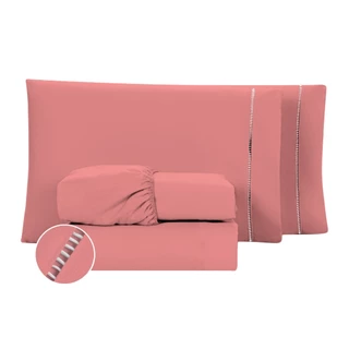 Jogo de Lençol 04 Peças 400 Fios Micropercal Ponto Palito Toque Acetinado Aveludado em Oferta na Shopee