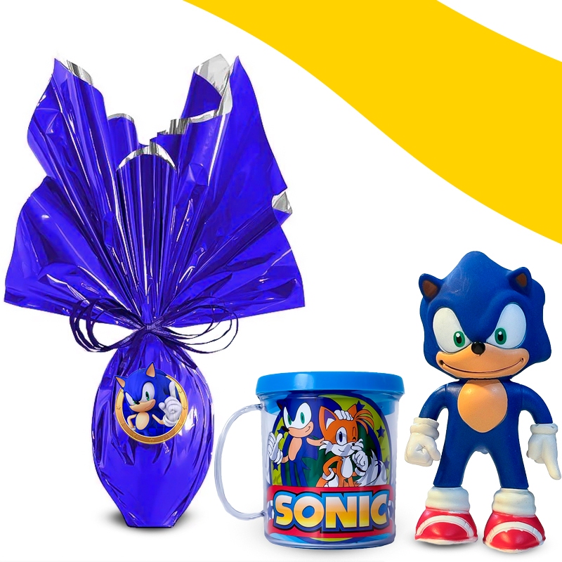 Ovo de Páscoa Chocolate 250g Boneco Sonic e Copo 350ml | Shopee Brasil