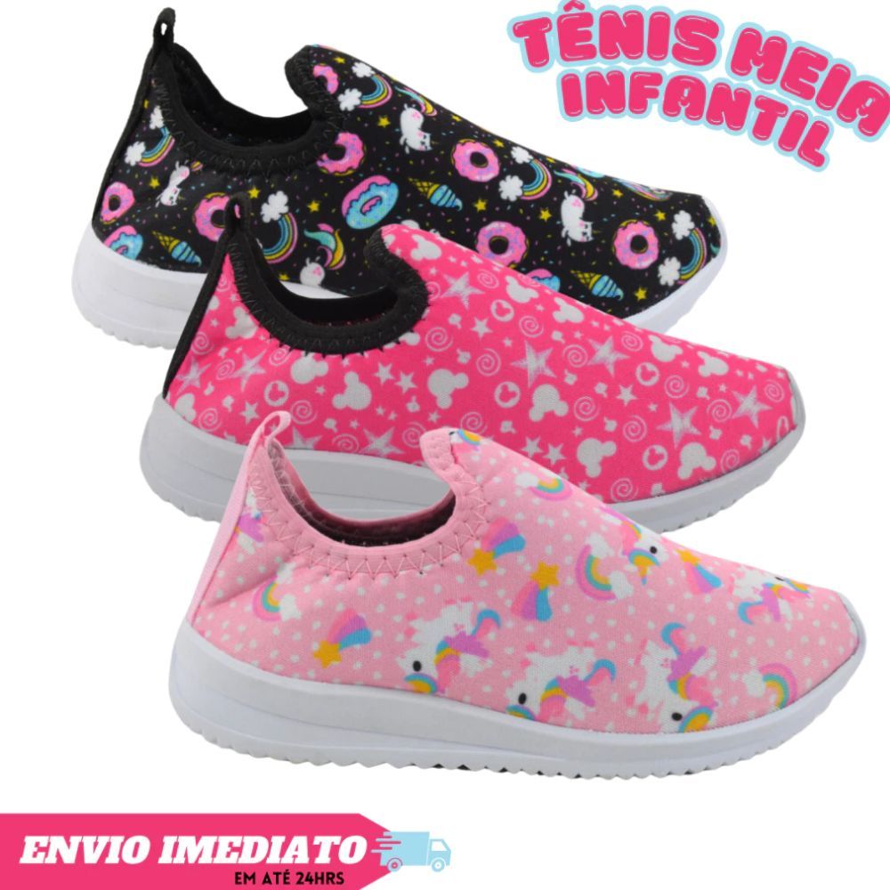 Tenis Infantil Estilo Meia 20 ao 33 Personagem Sapato Infantil de Escola Colégio Super Gostoso