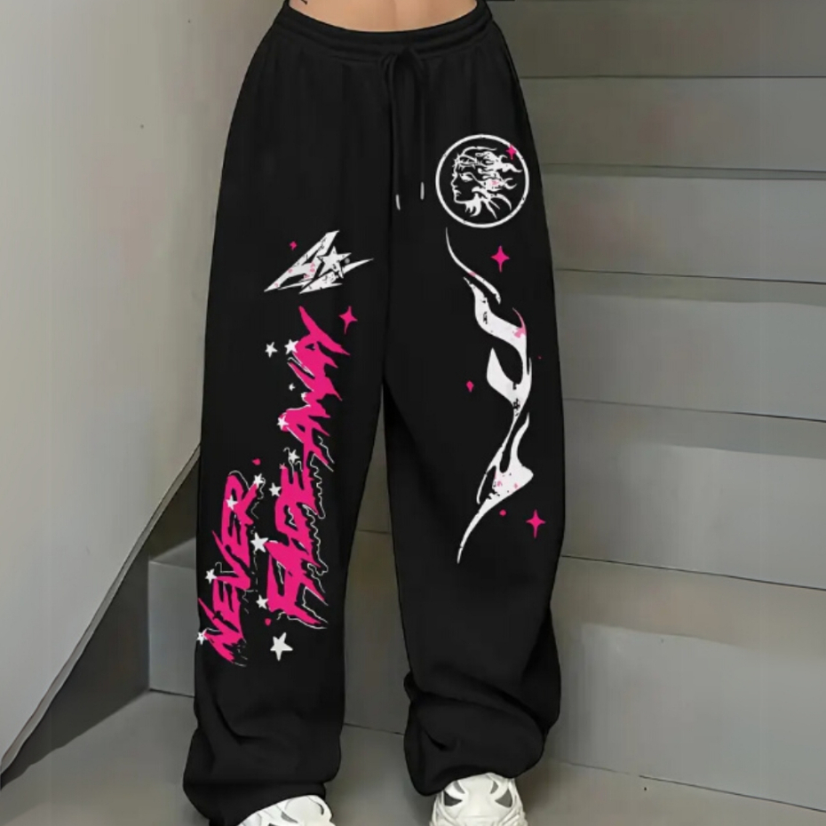 Calça Moletom Streetwear Larga Wide Leg Estampa Grafite Estilo de Rua ...