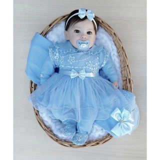 Saída de maternidade menina azul bebê tule bordado