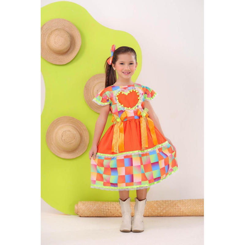Vestido luxo infantil festa junina roupa São João caipira vestido