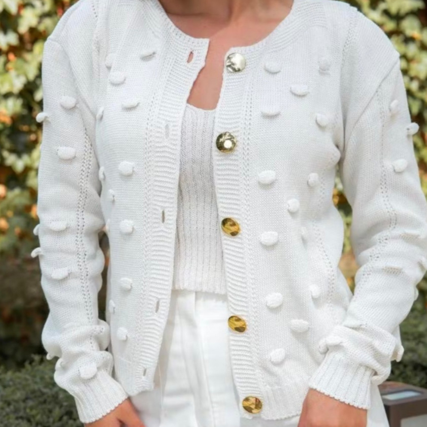 Casaco De Frio Luxo Com Detalhes e Botões De Tricot Tendência 2025 Blusa de frio feminina