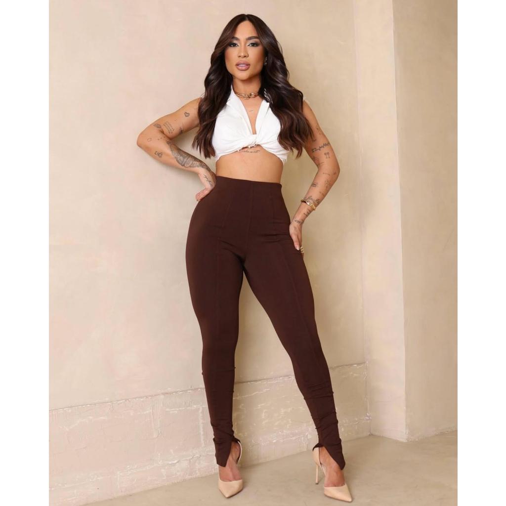 Calça Legging Zhara Montaria Cor Marrom café Feminina, Confortável