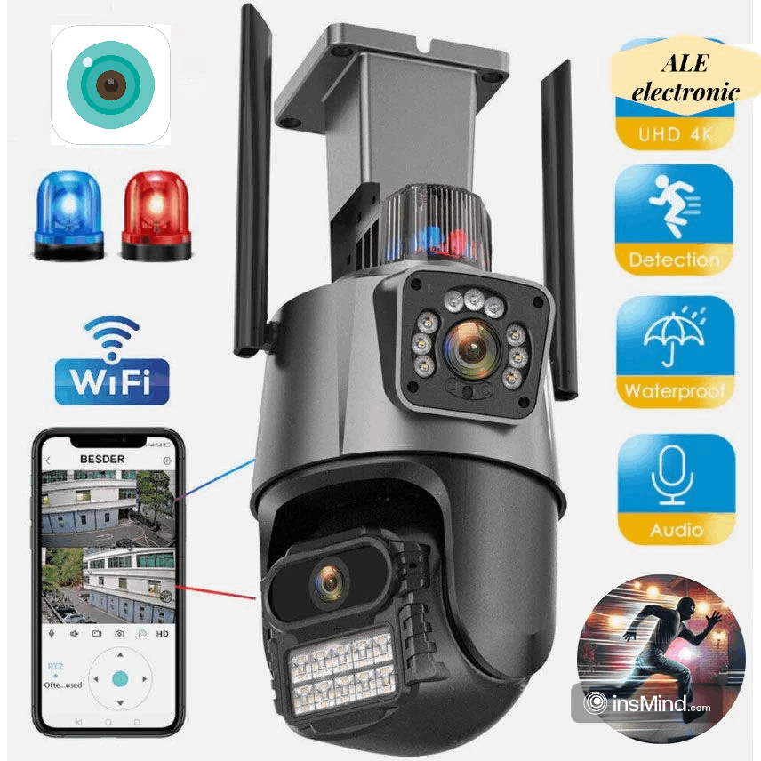 Camera De Segurança Wi-Fi Externa Lente Dupla YOOSEE IP66 360° 4k 6mp Sirene Policial À Prova D'água ICSEE