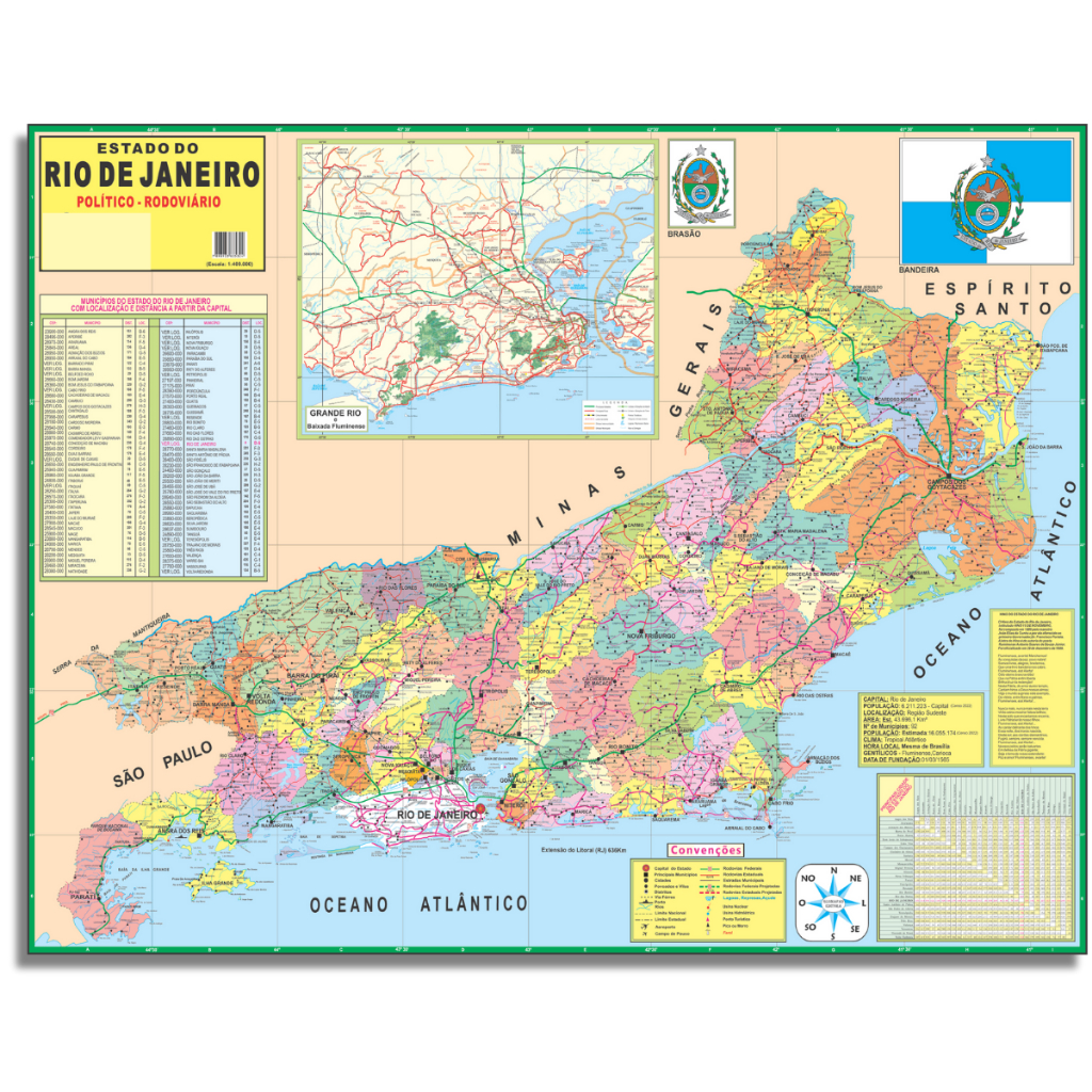 Mapa Do Estado Do Rio De Janeiro Politico Poster Geografico Escolar ...