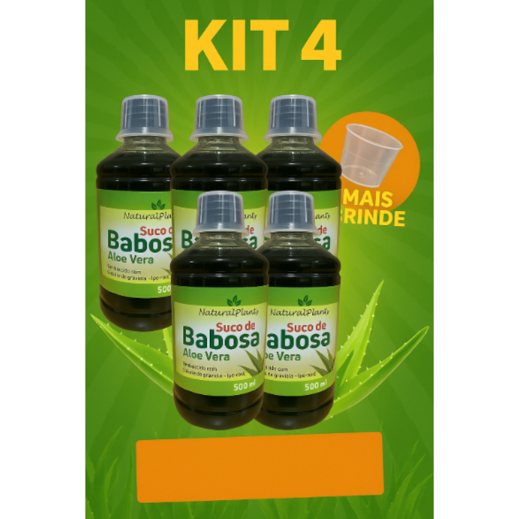 Kit 4 Suco de Babosa Aloe Vera 500ml - Graviola + Ipe Roxo - Natural Plants