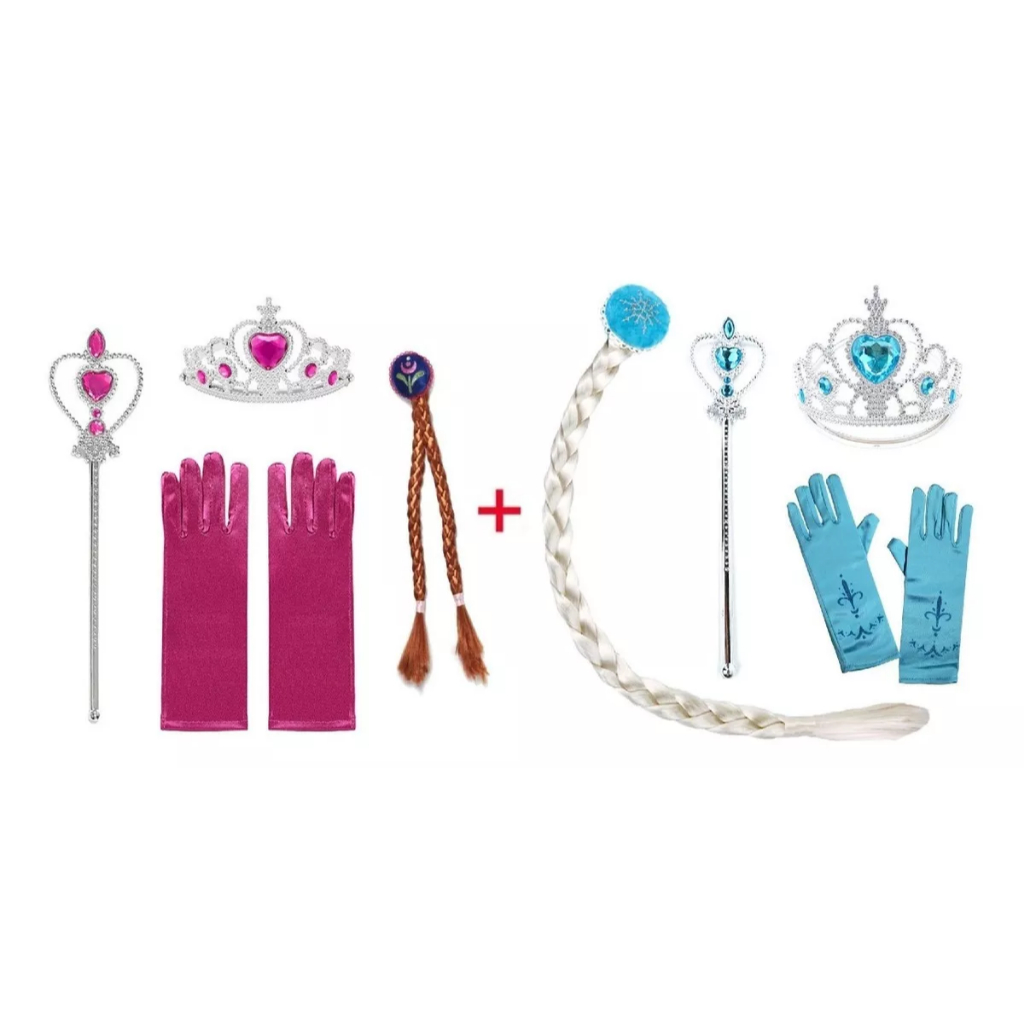 Kit Frozen - Elsa + Anna - 2 Acessorios Coroa, Trança, Varinha, Luva ...