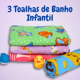 Kit 03 Toalhas Banho Infantil Desenhos Estampas e Outros Ideal para Meninos e Meninas em Oferta na Shopee