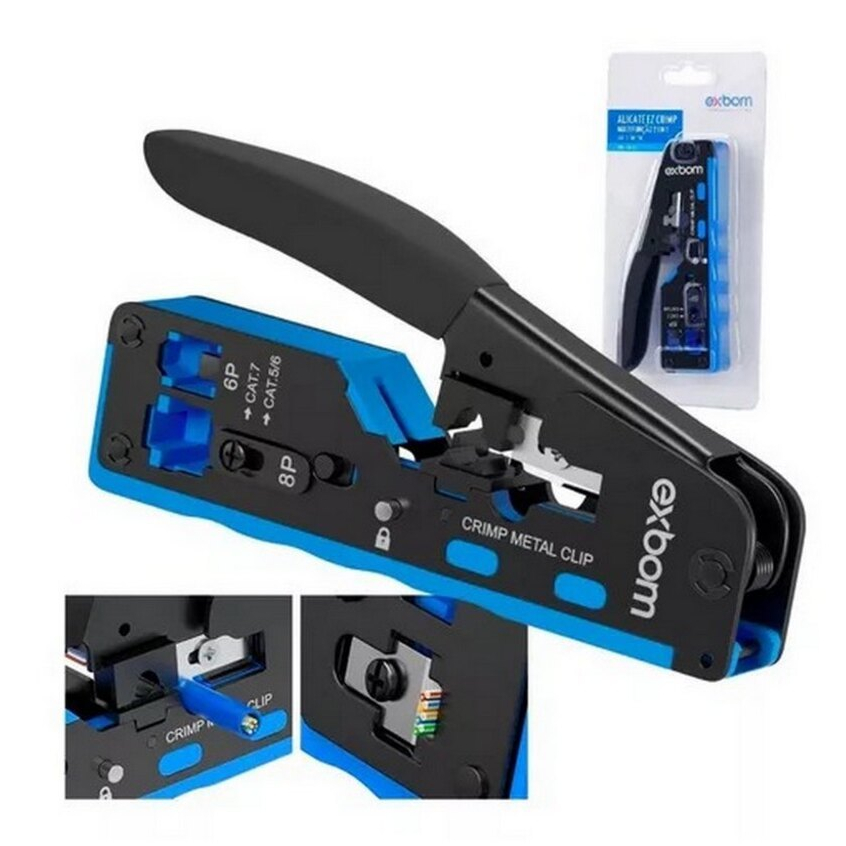 Alicate De Crimpar Easy Crimp Exbom 2 em 1 Rj45 RJ11 RJ12 Vazado ...