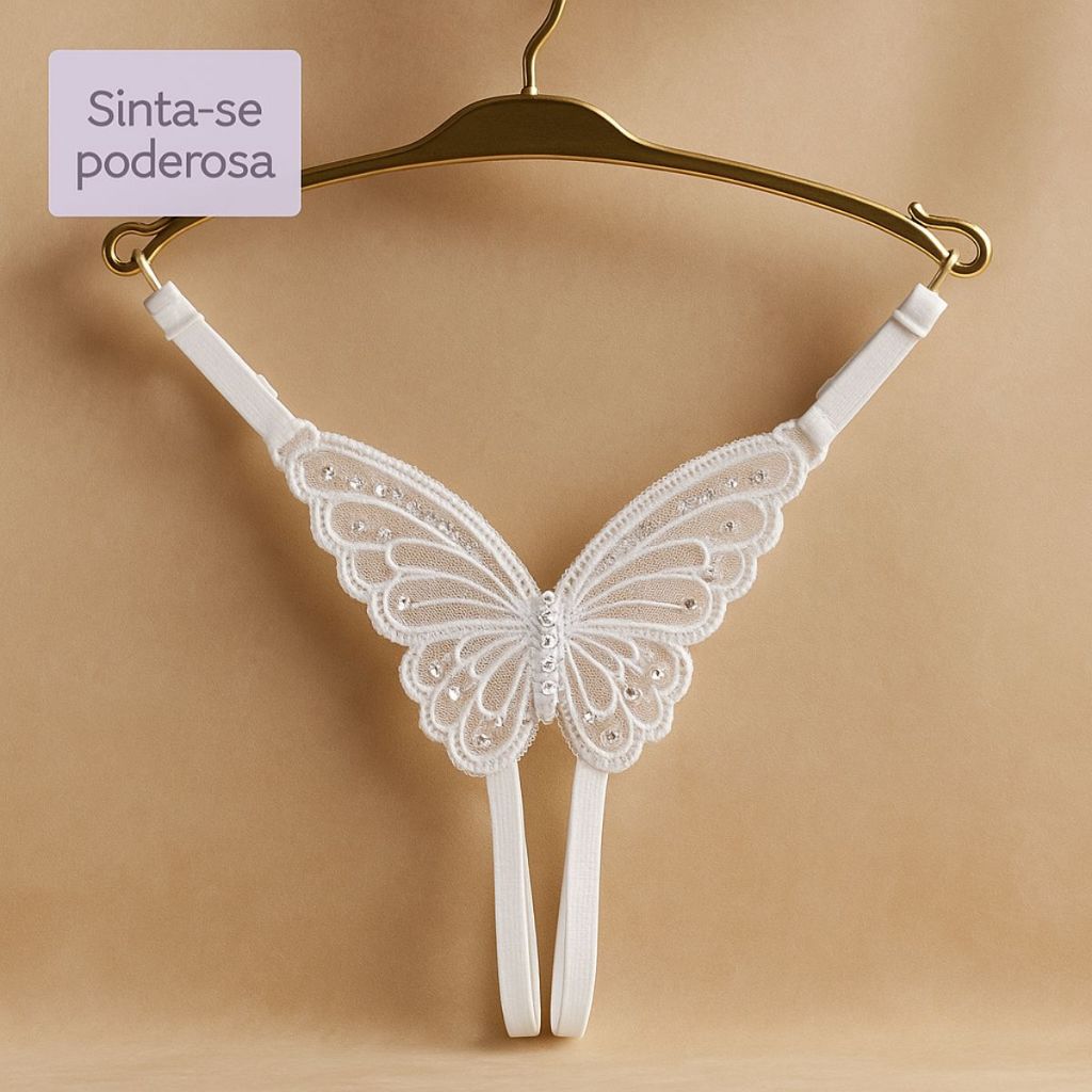 Tanga Borboleta Sexy com Lantejoulas e Abertura Íntima – Ajustável para Momentos Inesquecíveis