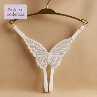 Tanga Borboleta Sexy com Lantejoulas e Abertura Íntima – Ajustável para Momentos Inesquecíveis