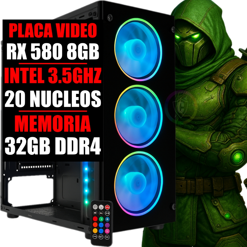 PC Gamer RGB Intel Xeon 20 Núcleos 3.5Ghz / Placa Video RX 580 8GB