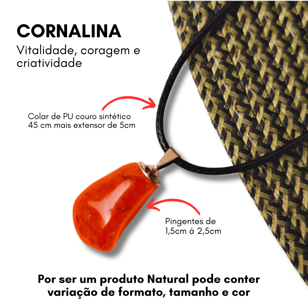 Colar de Pu com pingente de pedra natural de Cornalina vitalidade e ...