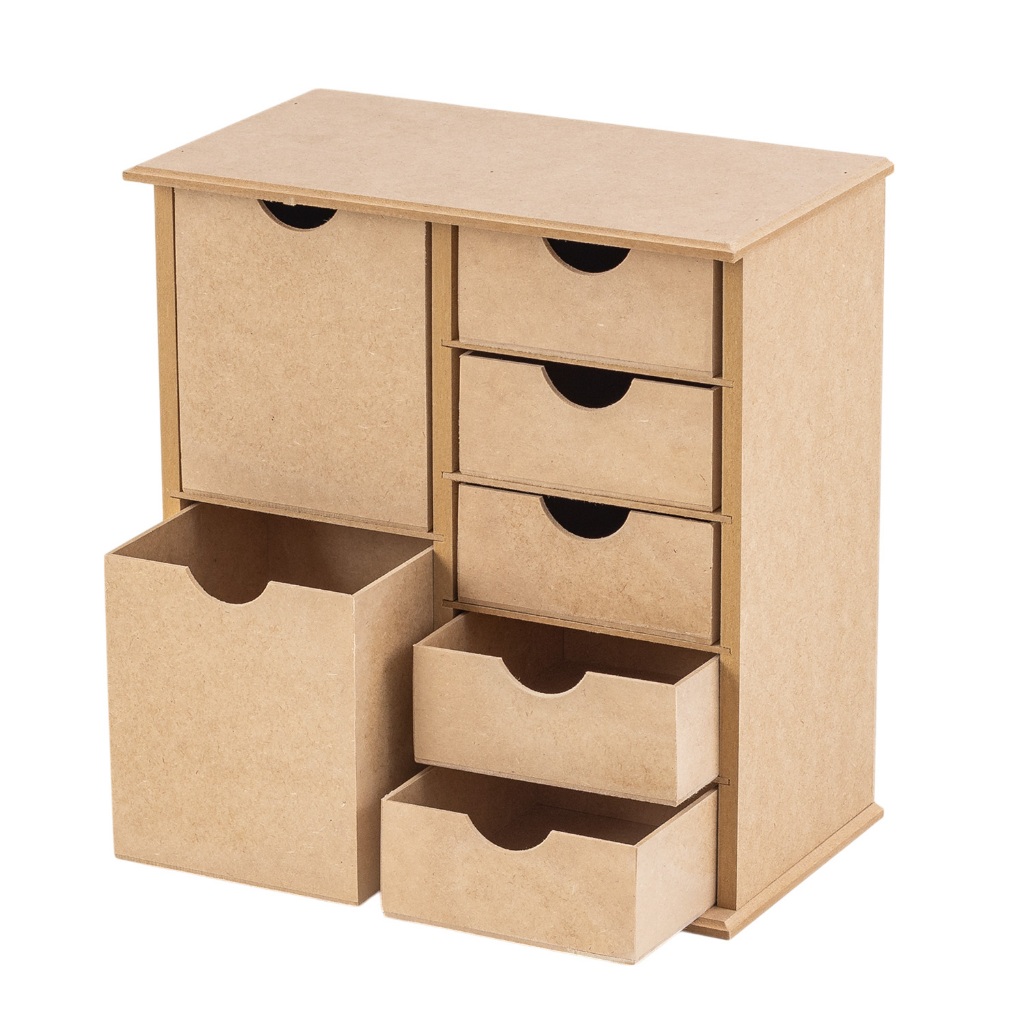 Gaveteiro de Mesa Organizador 7 Gavetas Porta Dinheiro Cartao Clips Mdf cru