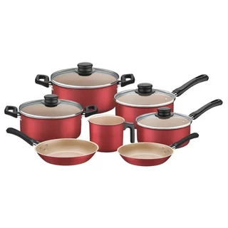 Jogo de Panelas Tramontina Turim em Alumínio Antiaderente Vermelho 7 Peças em Oferta na Shopee