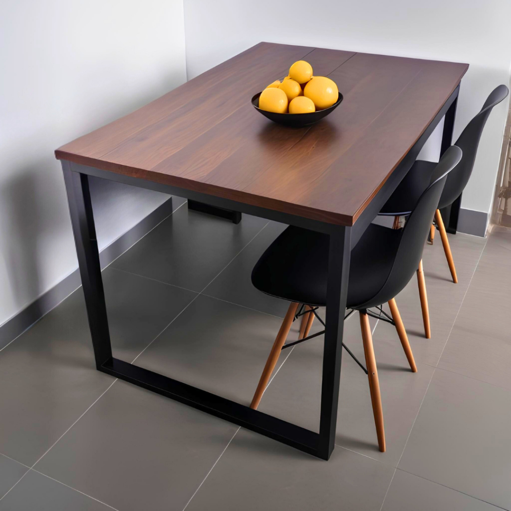 Mesa de Jantar Pequena Industrial – Estilo Moderno, Pés de Metal Reforçado, Para Sala e Cozinha