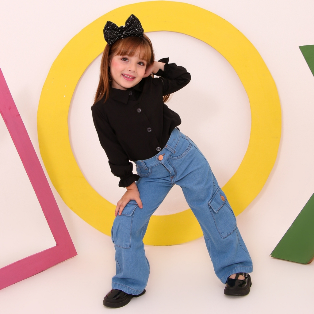 Calça Cargo Wid Leg Infantil Juvenil Crianca Calca Boca Larga