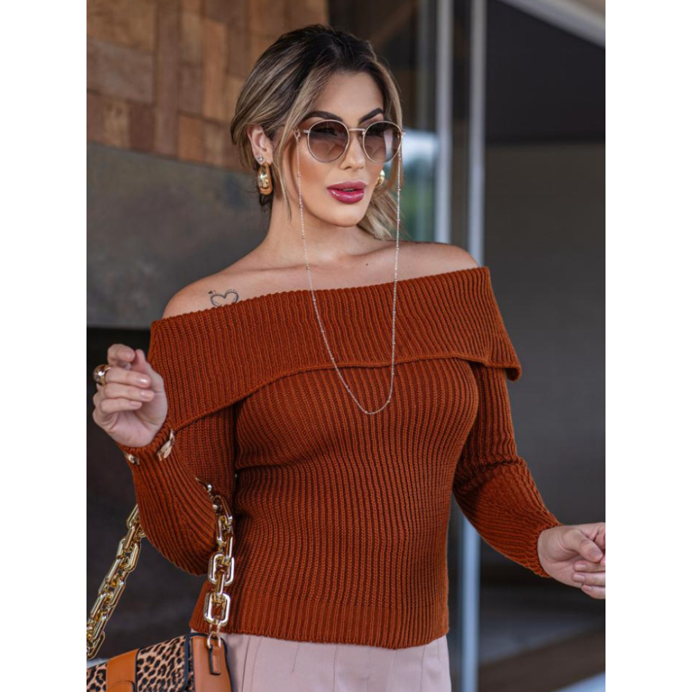 Blusa Tricot Feminina Ombro a Ombro Fashion Lançamento Tricô | Shopee ...