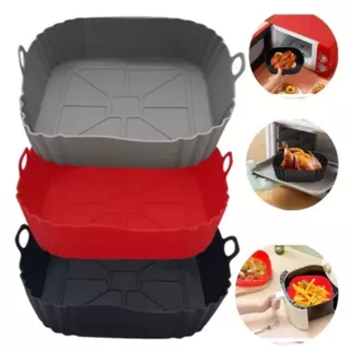 Kit Formas de Silicone Quadrada Antiaderente Air Fryer Forno Assadeira Fritadeira Elétrica Vermelha Cinza Preta 230°C