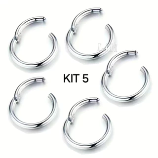 Kit 5 Piercing Argola Prata Segmento Clik Articulado Aço cirugico Helix, Septo, Rook, Conch