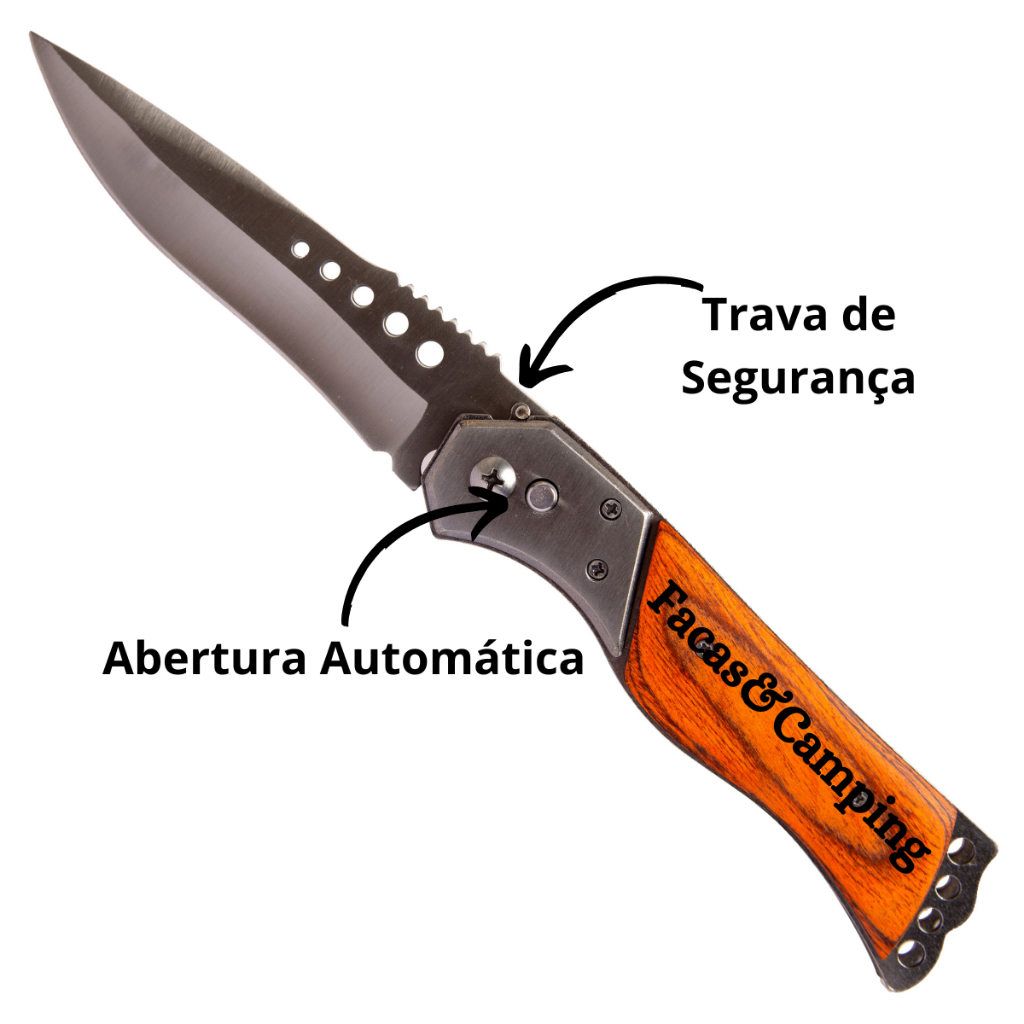 Canivete Automático Saque Rápido Aço Madeira Caça Pesca Com Bainha ...